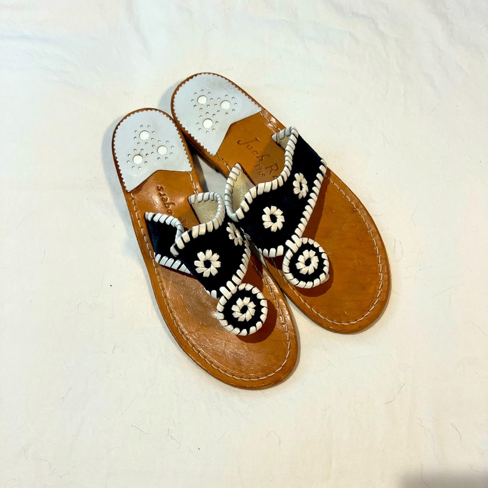 Jack Rogers Navy cotton suede and White leather Sandals 8.5